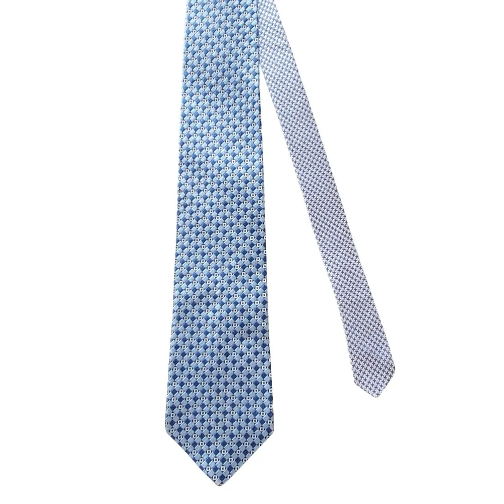 Tommy Hilfiger Tie Mens OS Blue‎ Geometric Diamond 100% Silk Woven Made in USA
